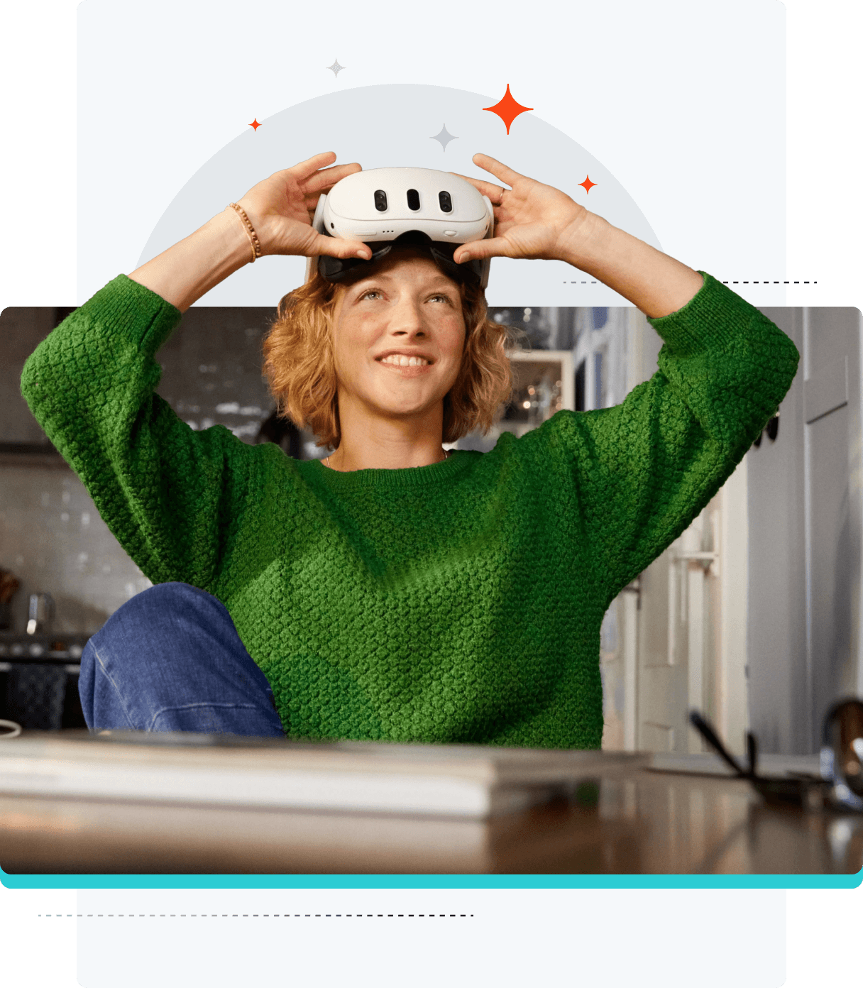 VRゴーグルを使用している女性の画像。