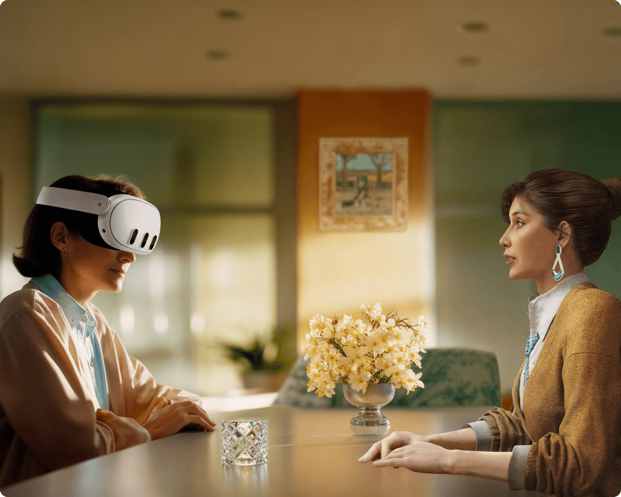 Bild von zwei Personen in einer virtuellen Simulation.